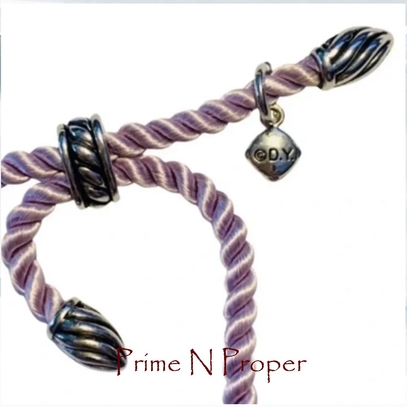 David Yurman Sterling Silver Lavender Silk Rope Adjustable Cord Bracelet
