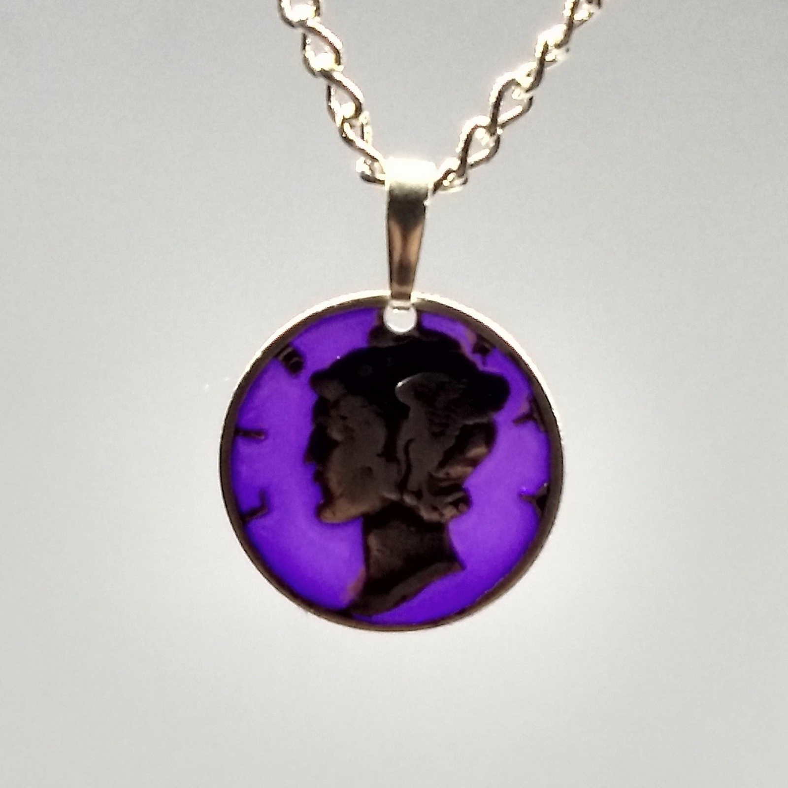 Epoxy Filled Mercury Dime Cut Coin Pendant