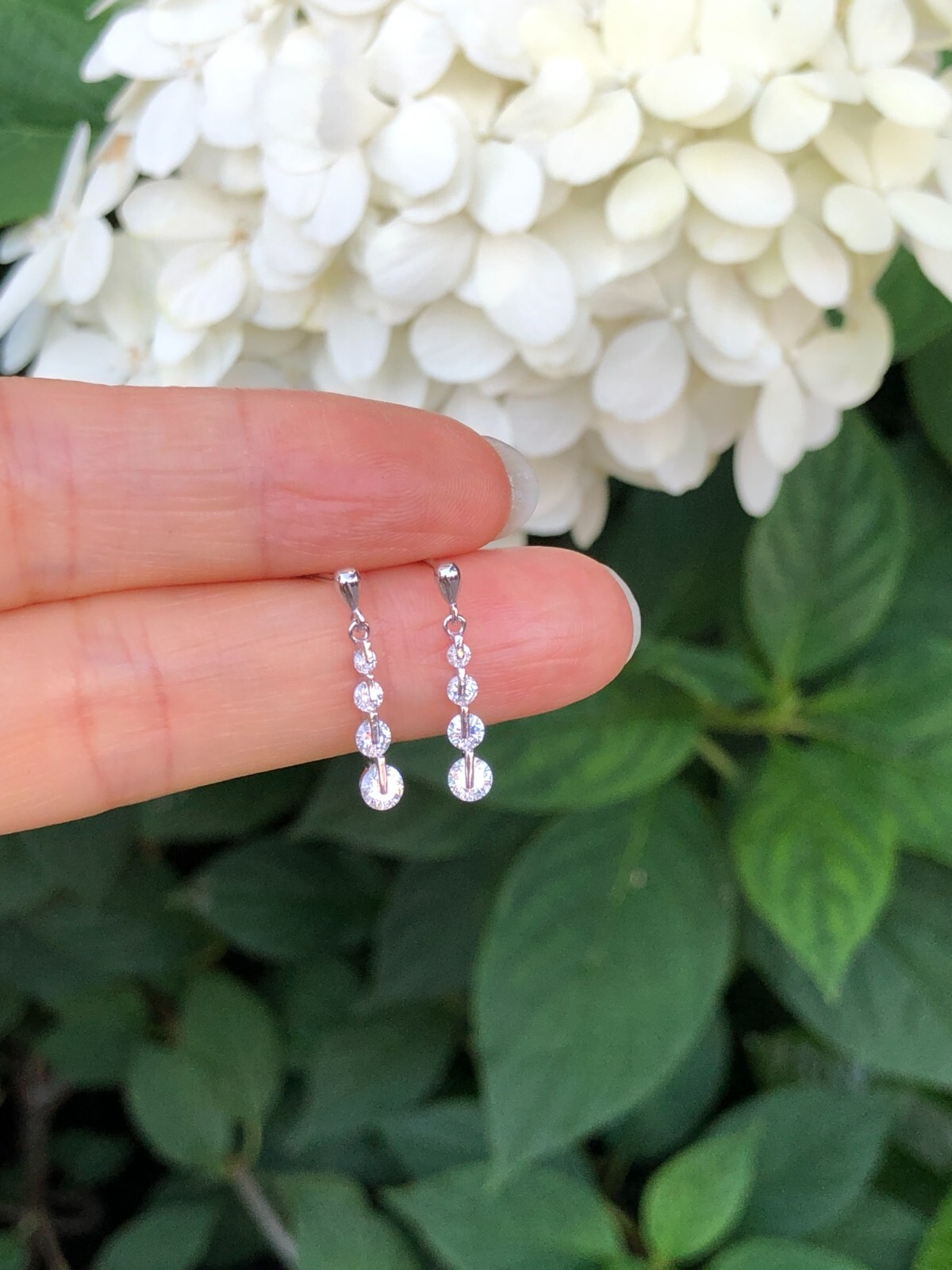 925 Sterling Silver Graduated CZ Station Drop Earrings Women 19mm x1.5/3.2mm