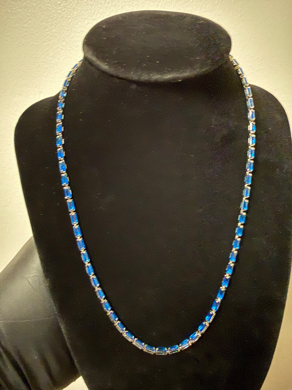 blue zirconia gemstone necklace 16-18 inch adjustable 2.5mm silver filled