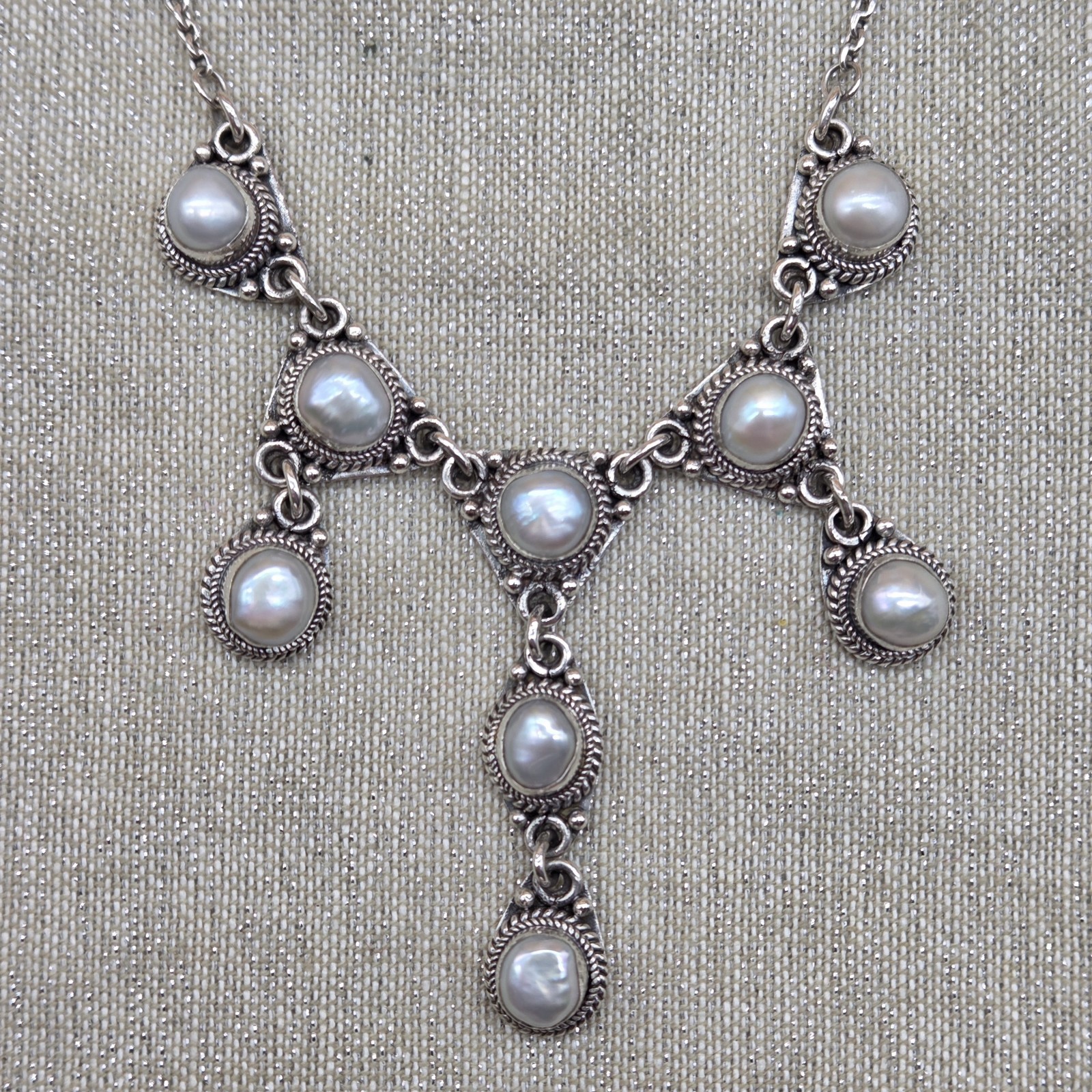 SA Suarti Bali Sterling Silver 925 Genuine Pearl Romantic Bib Style Necklace