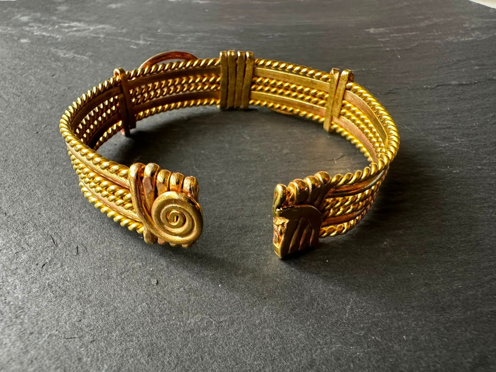 Spanish Handmade Copper Cuff Bracelet, Artisan Twisted Wire Bangle