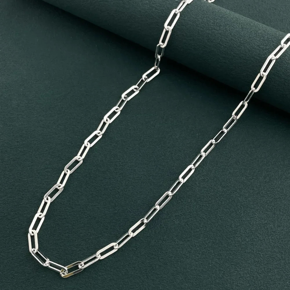 Paperclip Chain Necklace 925 Sterling Silver 3mm 45-60cm Women Jewelry