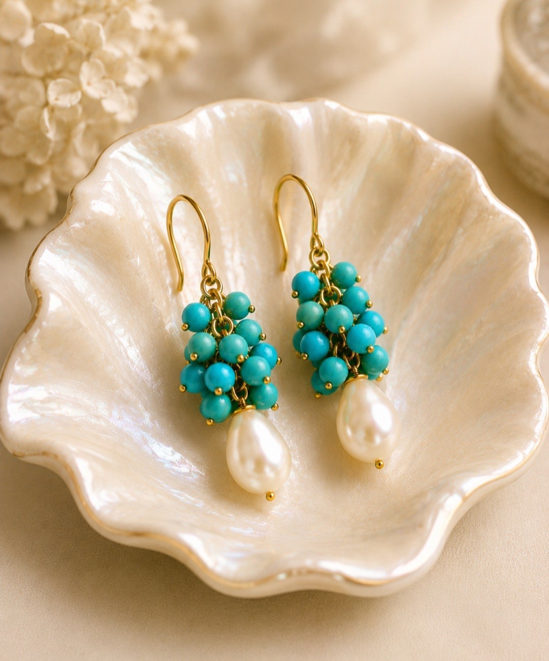 Turquoise & Freshwater Pearl Earrings14k Gold Filled | Handmade Earrings