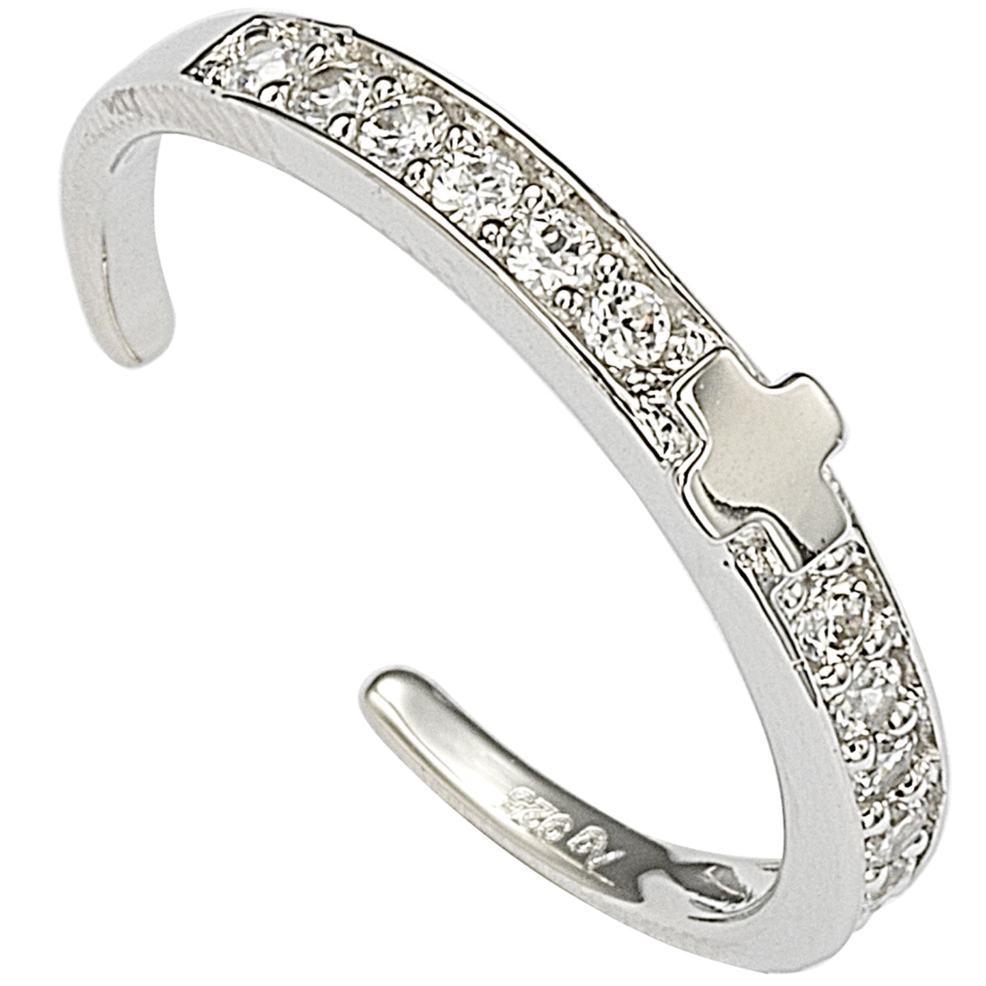 Sterling Silver Cross Toe Ring Adjustable Cubic Zirconia for Women and Girls