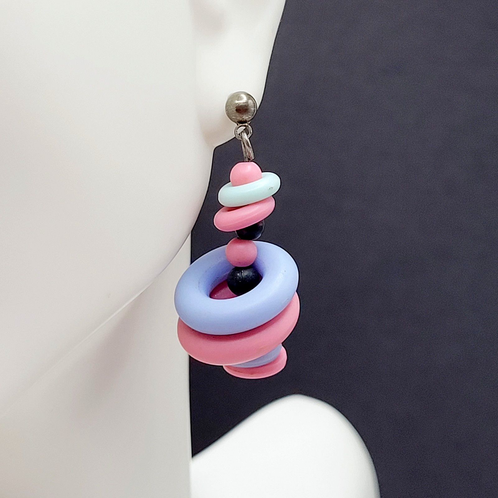 Artisan Donut and Disc Polymer Clay Pastel Colors Modern Pierced Dangle Earrings
