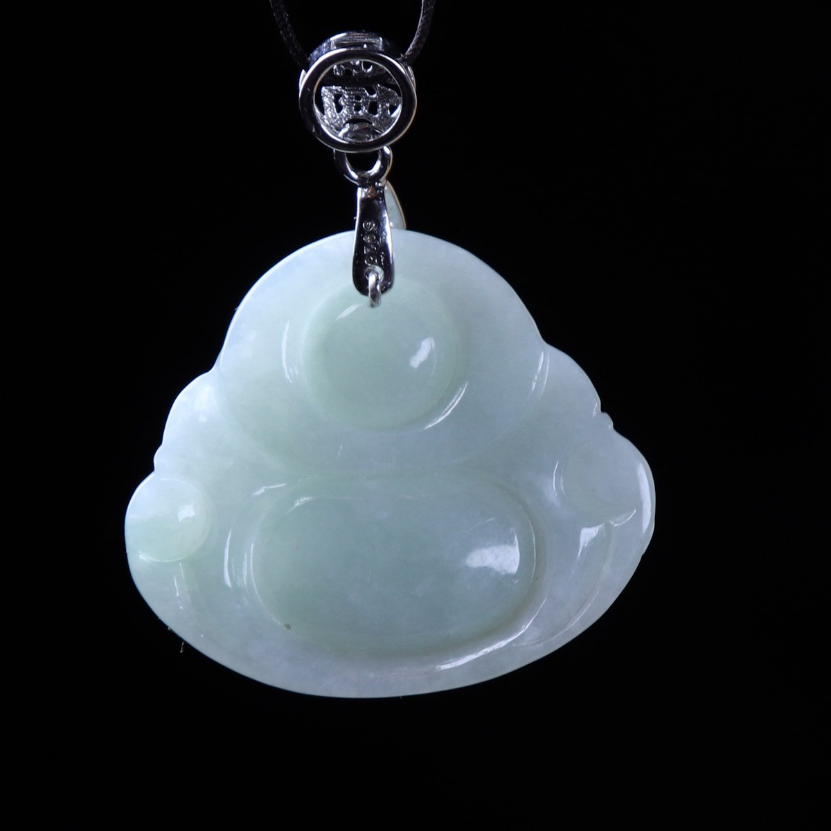 Certified Green jade jadeite Maitreya Buddha pendant 925 Silver buckle 39386 佛公