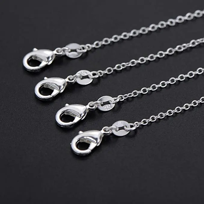 925 Sterling Silver Chain Necklace 1mm Round O Chain Bulk Pendant Jewelry 30PCS