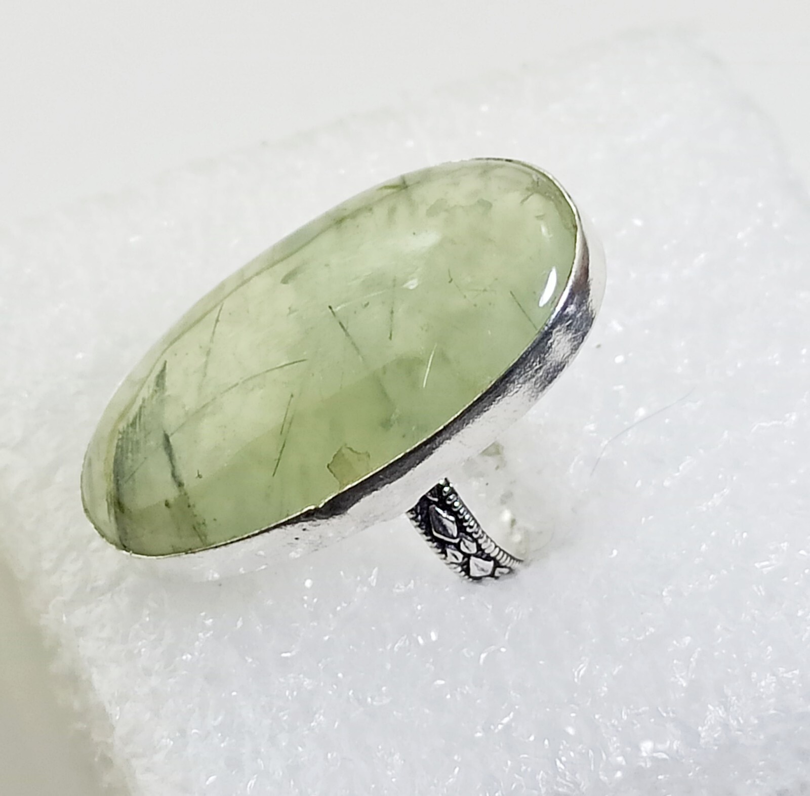 Green Prehnite Oval Shape Handmade Gemstone Ring Jewelry Ring Size 8 inches