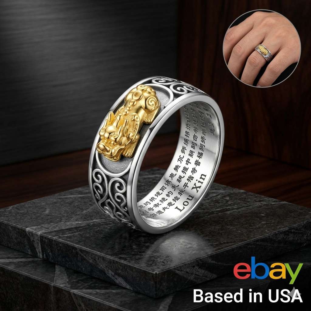 Feng Shui Pixiu Adjustable Ring Buddhist Mantra Attract Wealth Lucky Ring Charm