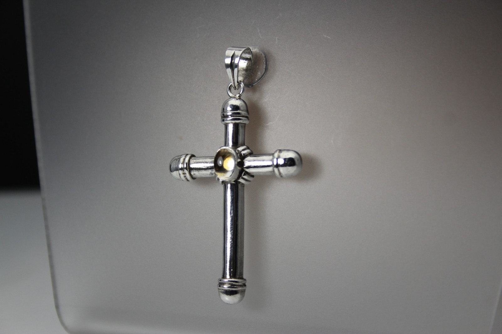 925 Sterling Silver Oval Yellow Stone Large Cross Pendant 7.3 Grams (PEN10218)