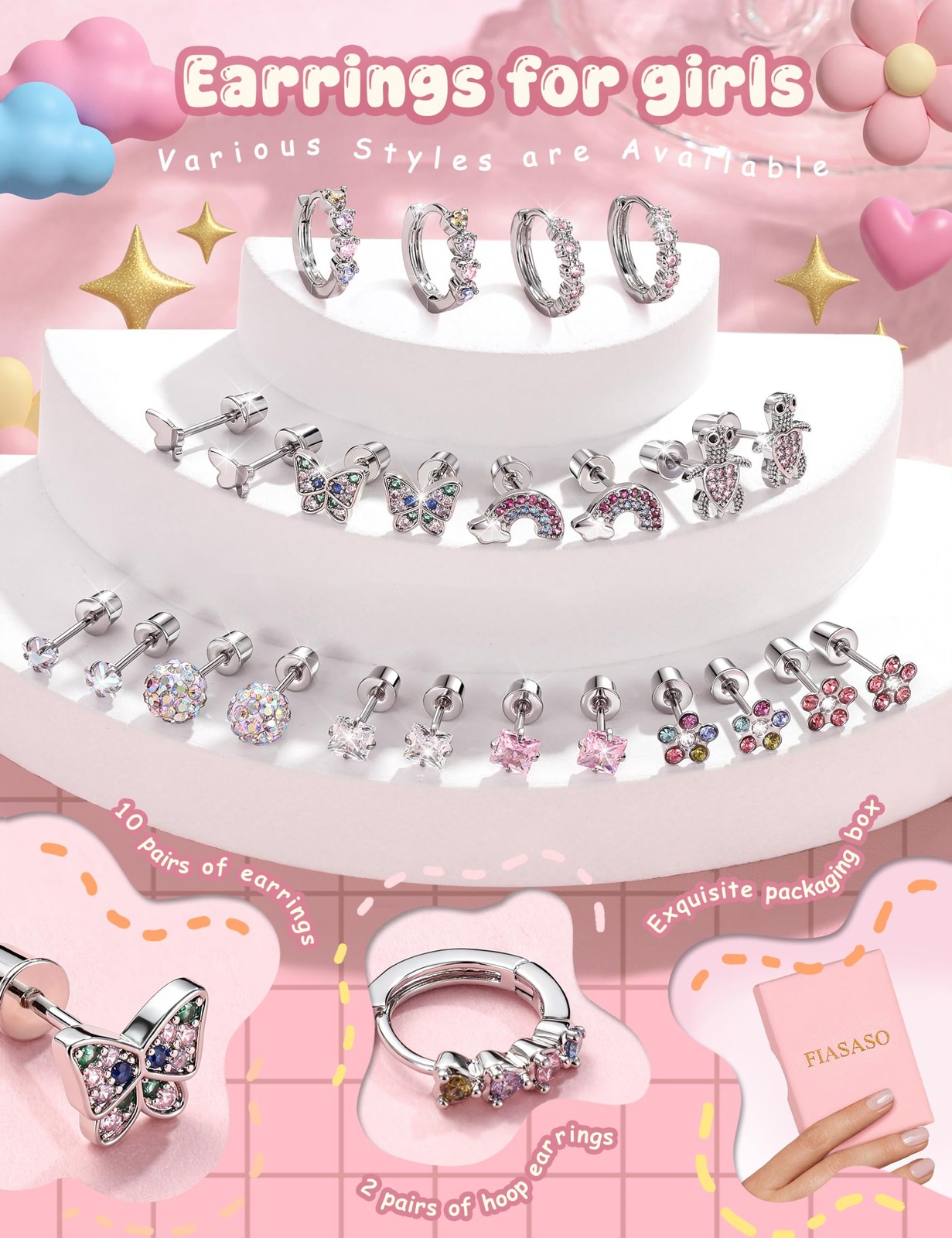 Hypoallergenic Surgical Stainless Steel Earrings for Girls Kids Women – 12 Pair