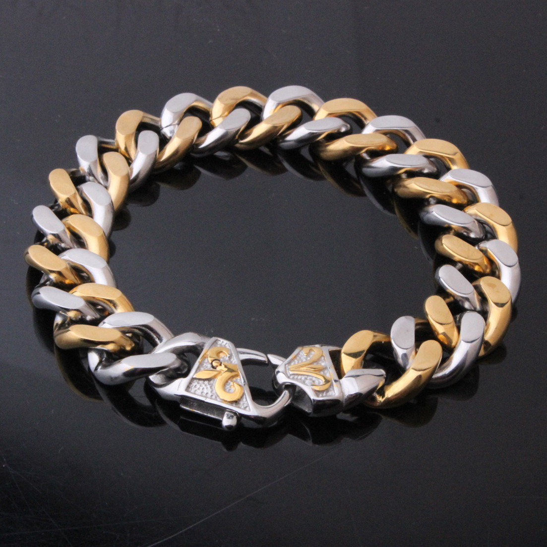 13/15mm Fashion Mens Chain Stainless Steel Curb Cuban Link Bracelet 7-11inch