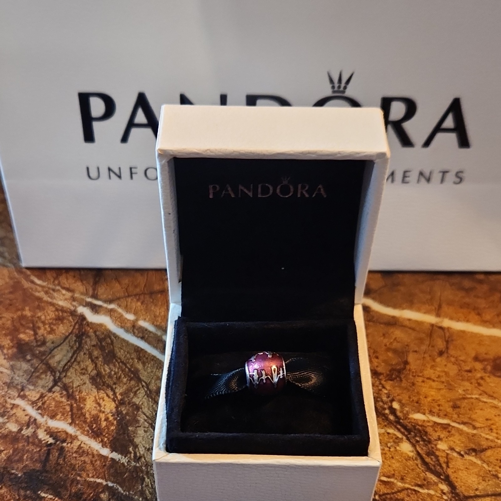 Pandora Pink Enamel Bead Charm Silver Round Jewelry Metal Charm Type No Stone