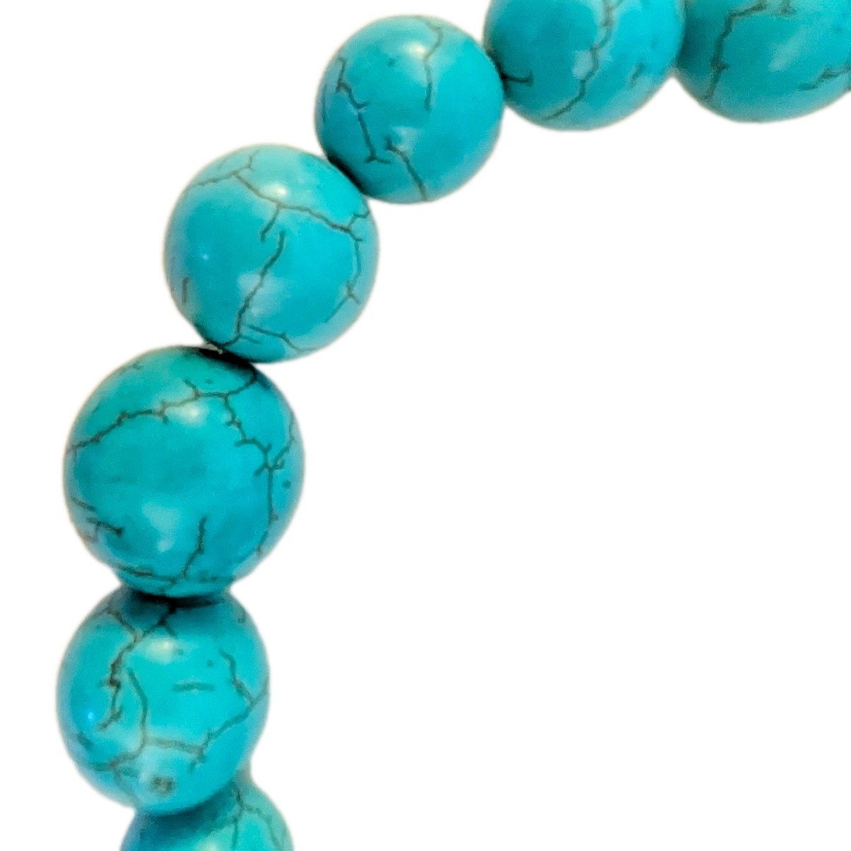 Turquoise Blue Round Stone Bead Strand Necklace Ball Chain Lobster Clasp