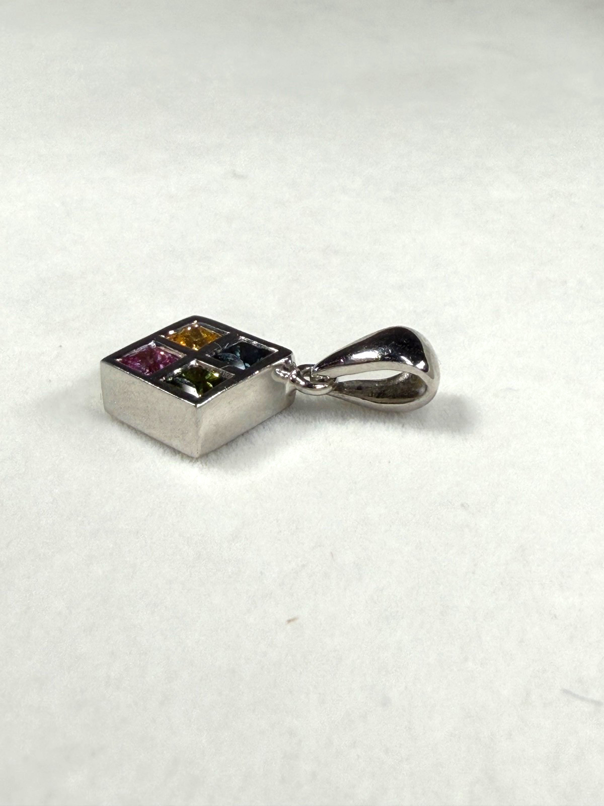 950 Platinum Multi Color .80ctw Blue Green Yellow Pink Sapphire Pendant