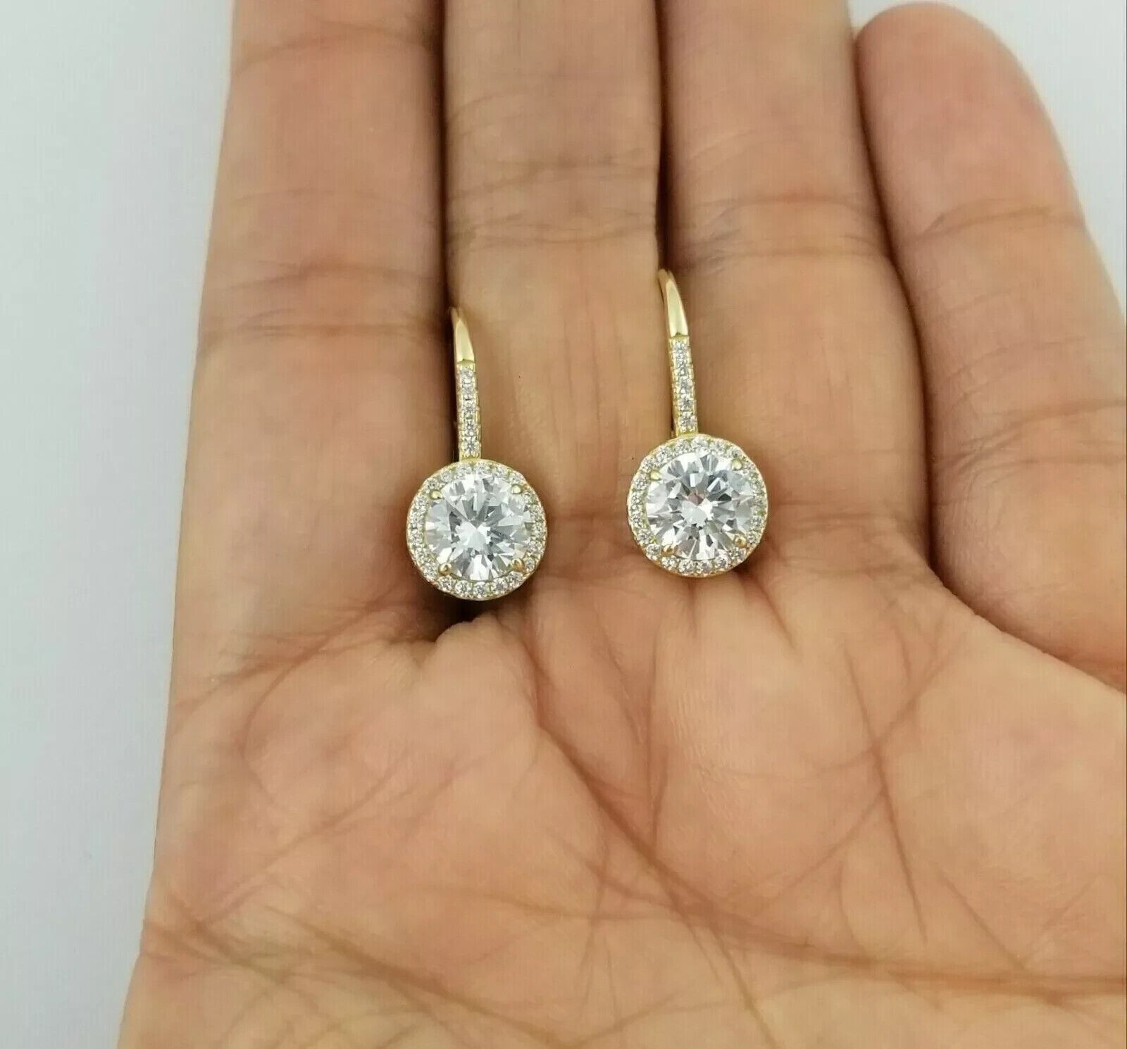 14k Yellow Gold Plated 2.50Ct Round Cut Simulated Diamond Drop Dangle Earrings