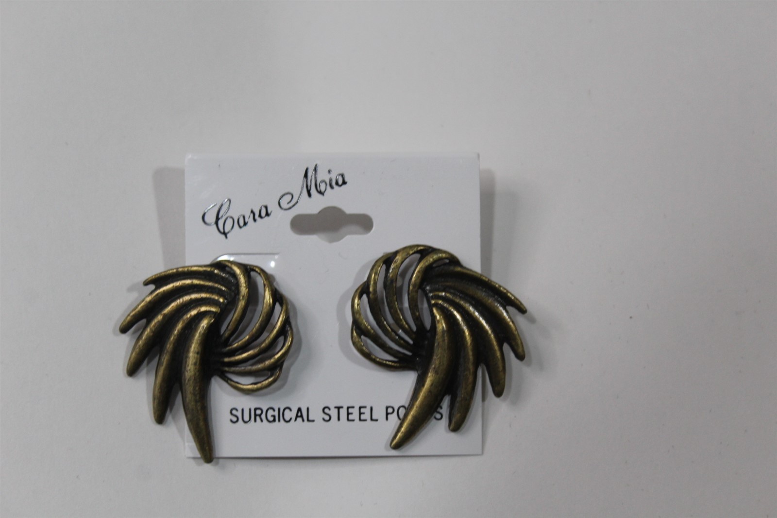 Stud Earrings Antique Brass Finish Alloy Art Deco Design Vintage Retro Style