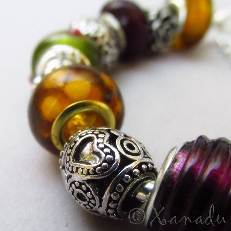 Autumn Leaves European Charm Bracelet With Silver Pine Cone Charm Pendant