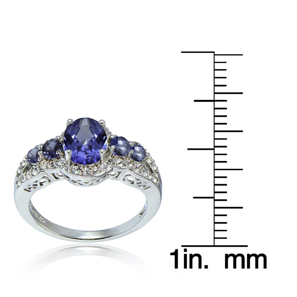 Simulated Tanzanite and Cubic Zirconia Oval Halo Five Stone Ring