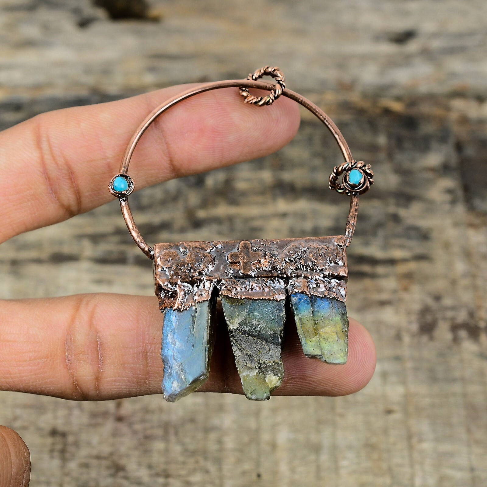 Labradorite Rough Electroformed Pendant Handcrafted Copper Valentine Gift 2.91″