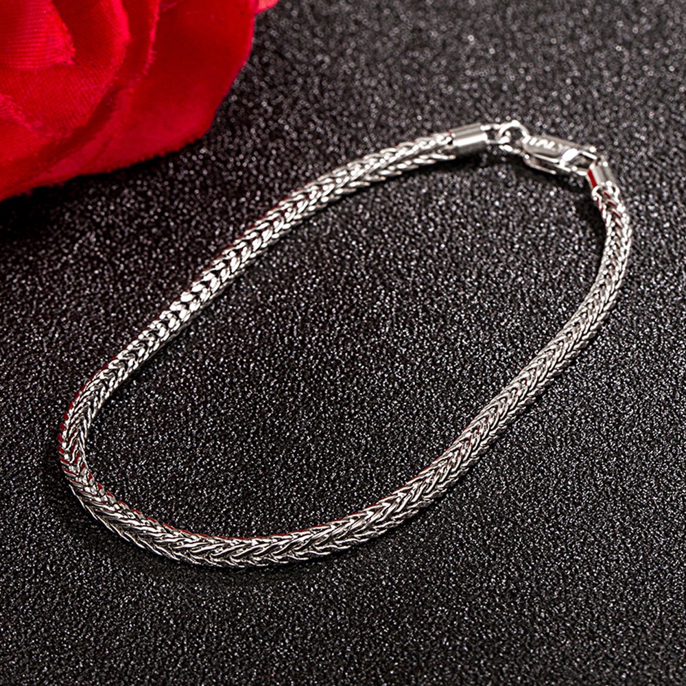 Silver 925 Sterling Silver Italian Style Foxtail Chain Bracelet w/Lobster Clasp