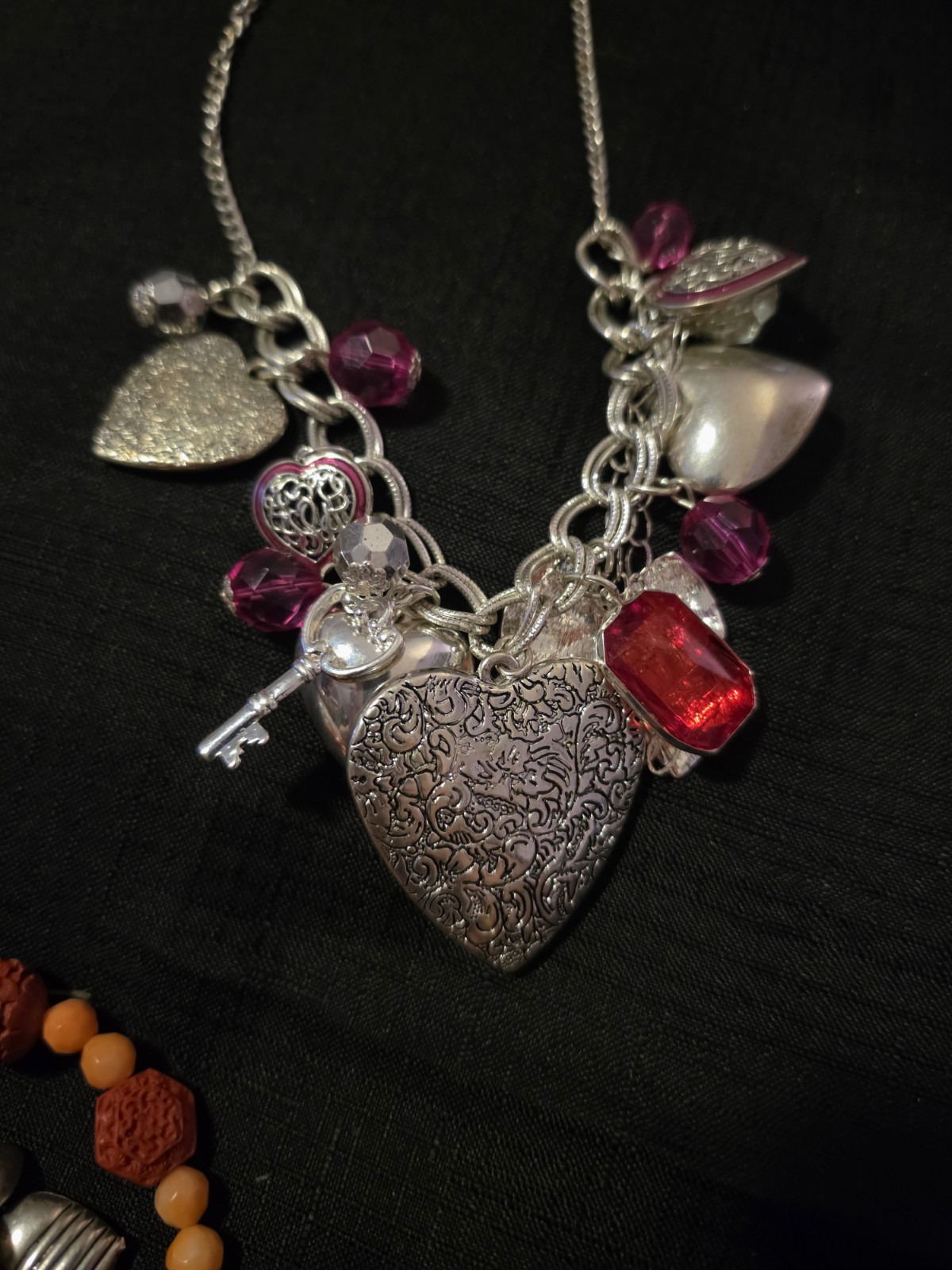 Silver Tone Heart Charm Chain Bracelet – Love & Hearts Lock & Key Theme