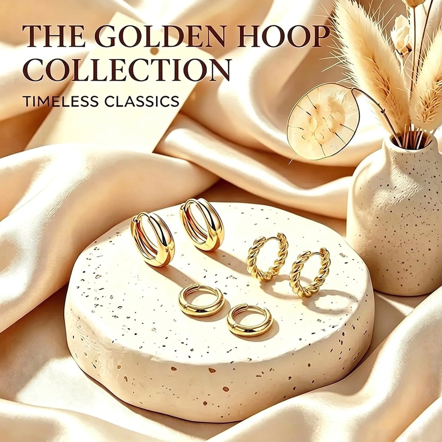 3 Pairs Gold Hoop Earrings for Women, Small 14K Plated Hypoallergenic Huggie Ear