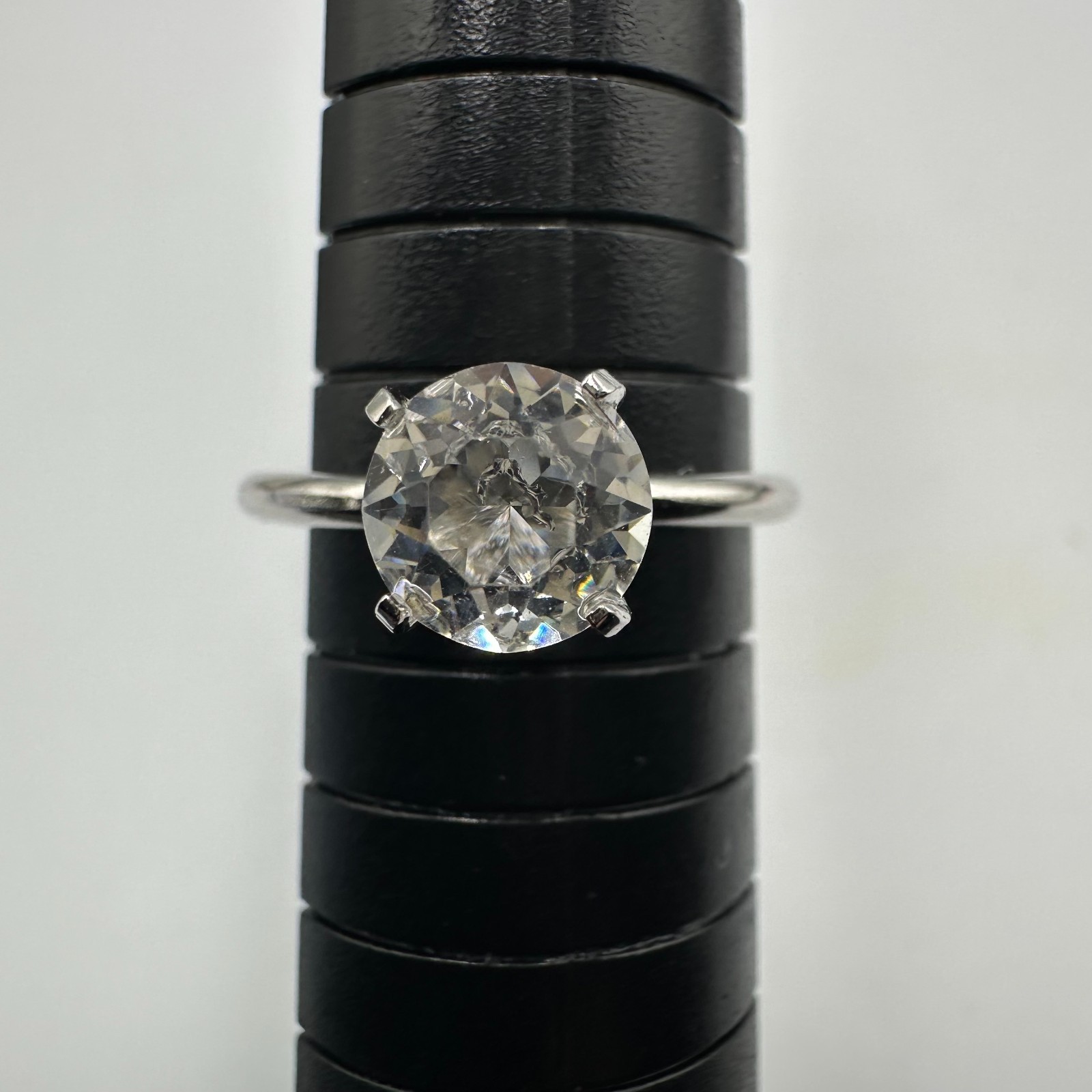 Engagement Ring Size 8 Silver Tone Clear Round Solitaire Promise Wedding