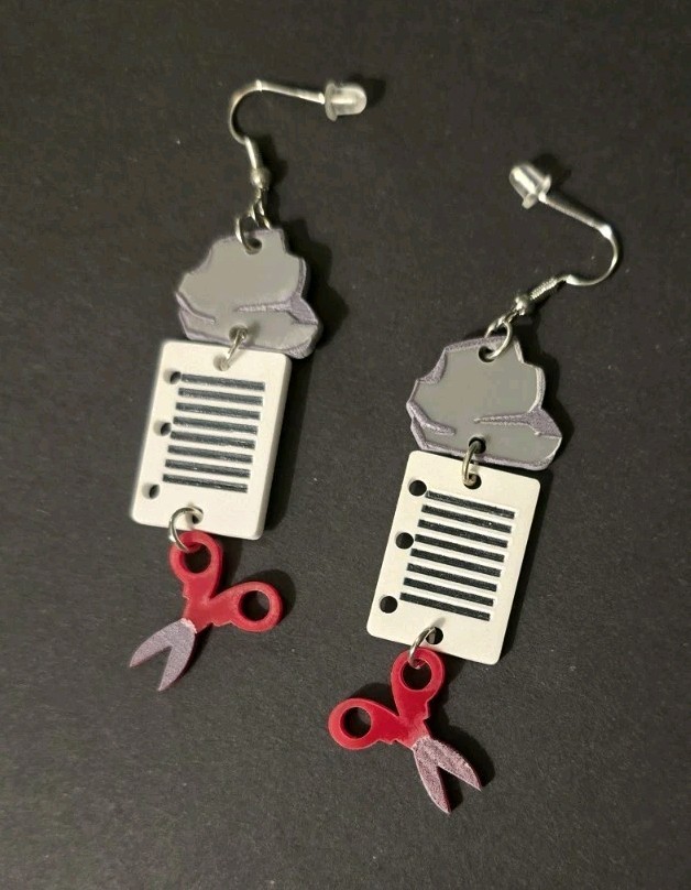 Rock Paper Scissors Acrylic Dangling Earrings Playful Whimsy 2.5x.75″