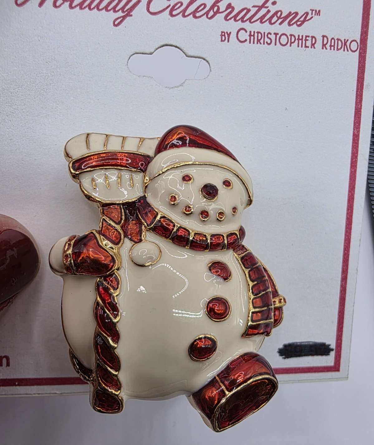 Christopher Radko Enamel Snowman Brooch Pin Xmas Holiday New Old Stock