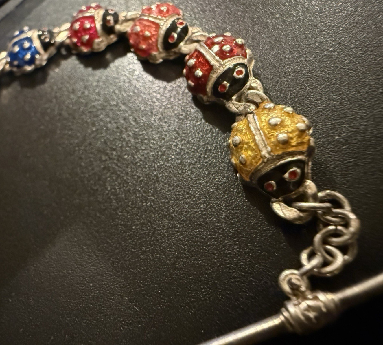Artisan Ladybug Bracelet • 21.2g Enamel Beads • HIDALGO‑Style Charm • 7.5″