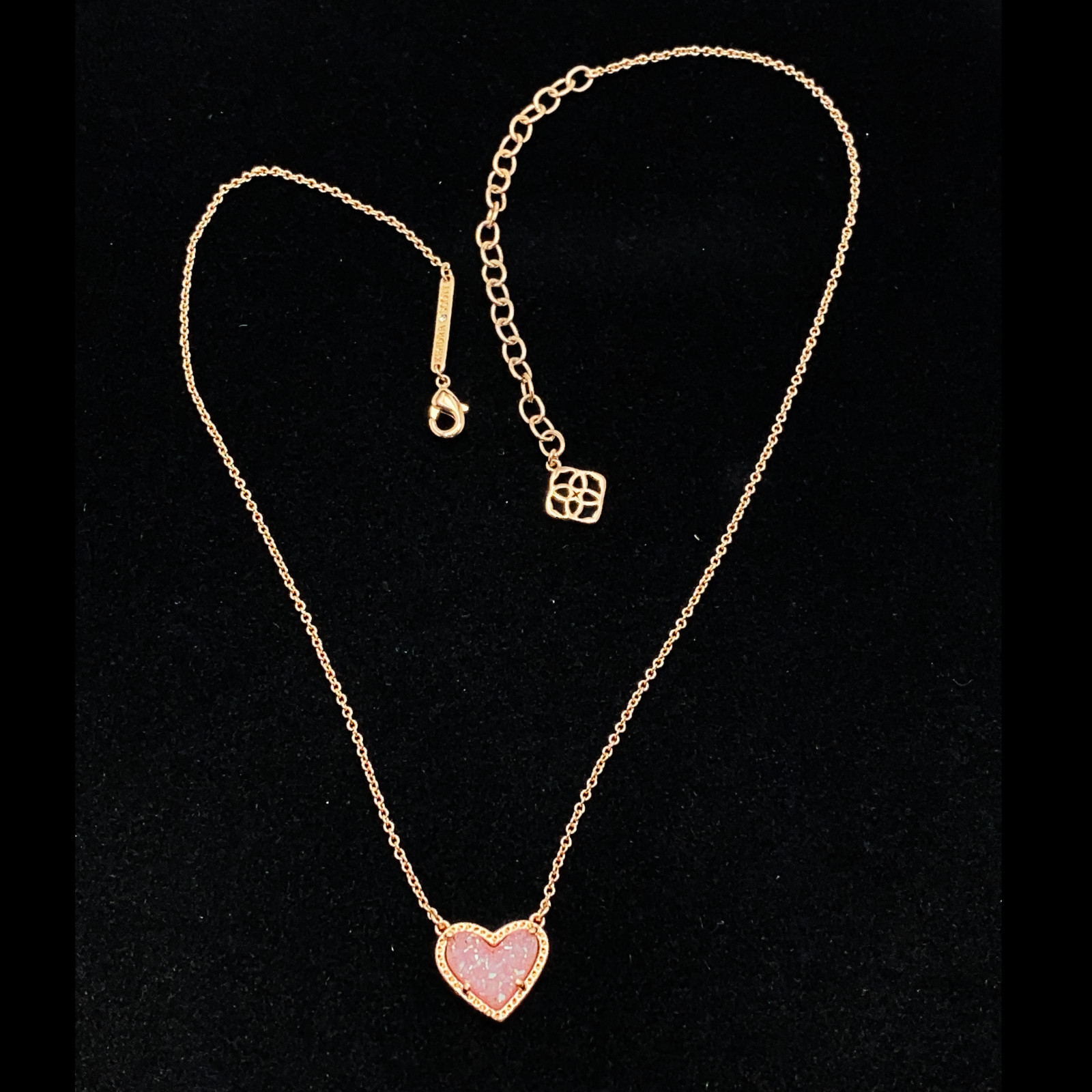 KENDRA SCOTT Pink Heart ARI Necklace Rose Gold Plated Drusy Quartz 18 In