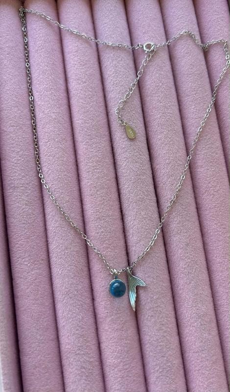 Light Blue Gemstone With Silver Mermaid Tail Pendant Necklace