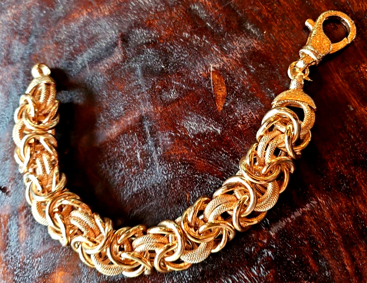 B Italy Rose Gold Finish Byzantine Chain Wide Chunky Bracelet BOHO Vintage