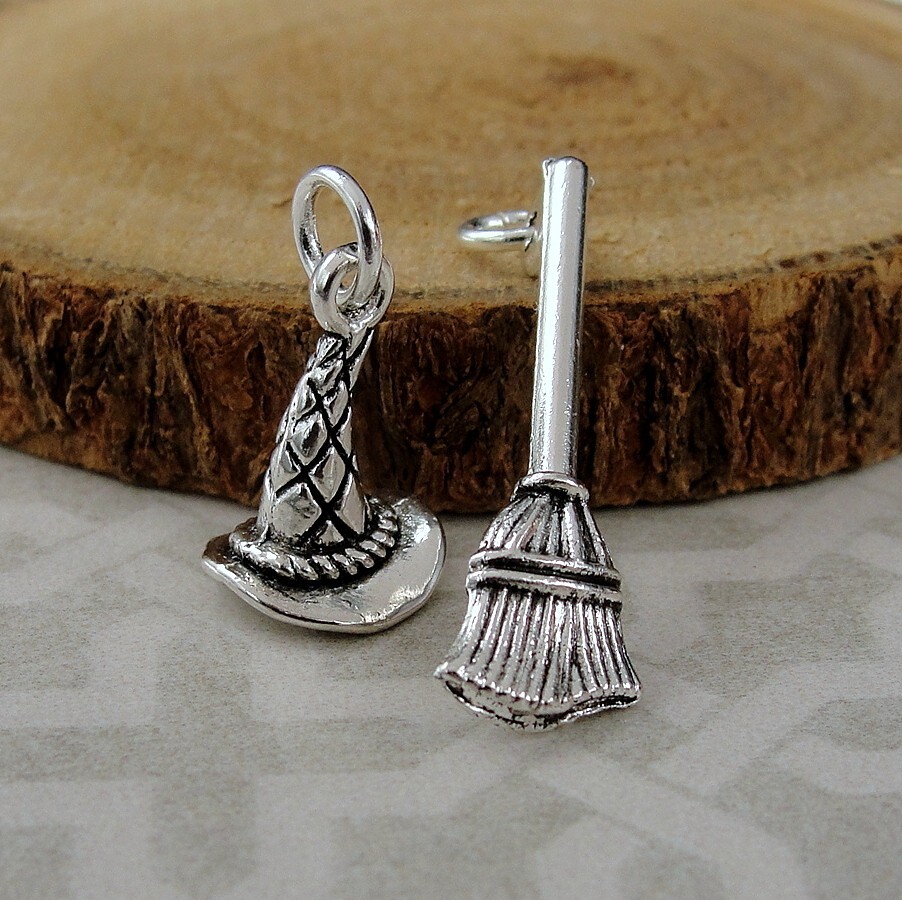 Silver Witch Hat Charm – Broom Charm – Wicked Witch Cham – Halloween Charm