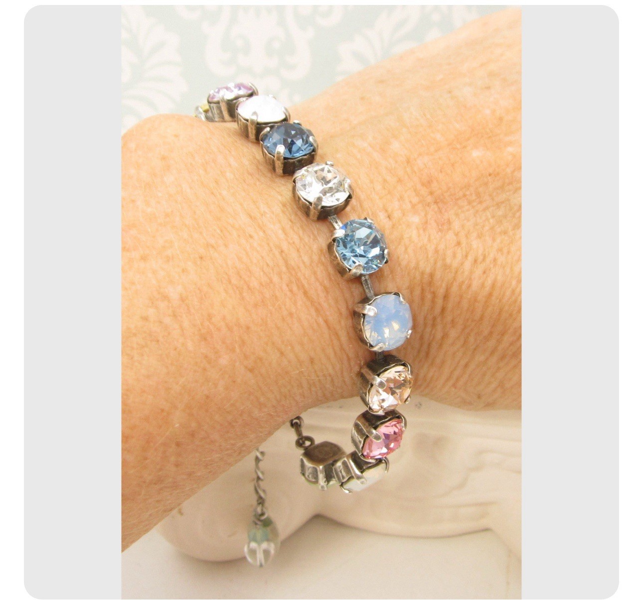 Silver Plated RAINBOW Cup Chain Bracelet made with Mint Green Crystals