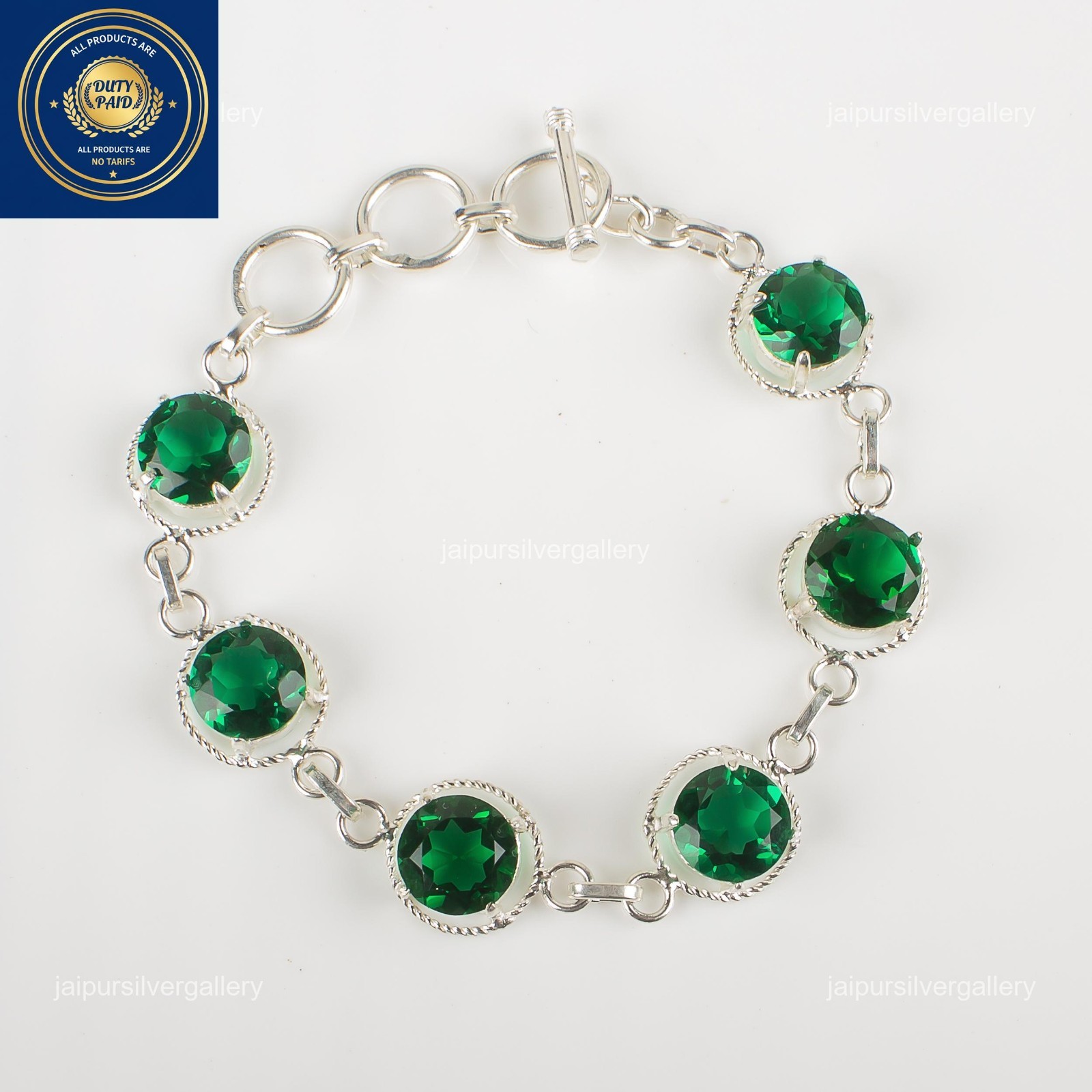 Emerald Gemstone Jewelry Sterling Silver Handmade Elegant Bracelet 7.8″For Women