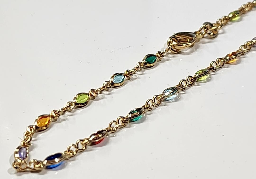 Ankle Bracelet Gold Filled with Colored Stones 9.75 inches Long new # 150