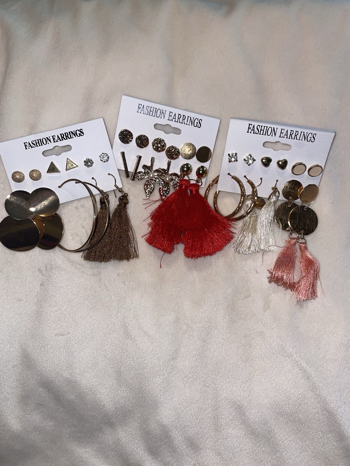 Multicolor Metal & Fabric Stud Hoop Tassel Dangle Earrings Lot