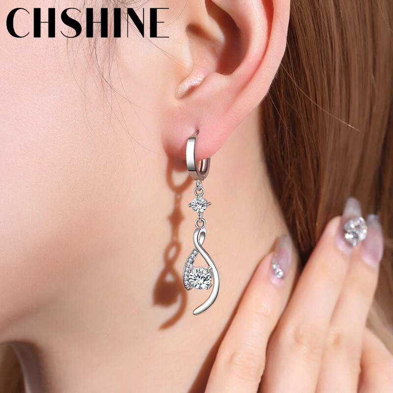 CHSHINE 925 Sterling Silver Love Interweave Blue Zircon Earrings Fashion Jewelry