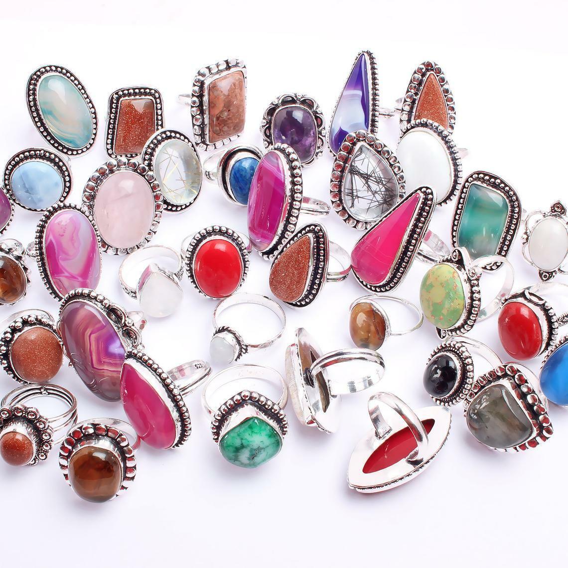 Jasper & Mix Gemstone 925 Sterling Silver Plated Wholesale Lot Designer Rings