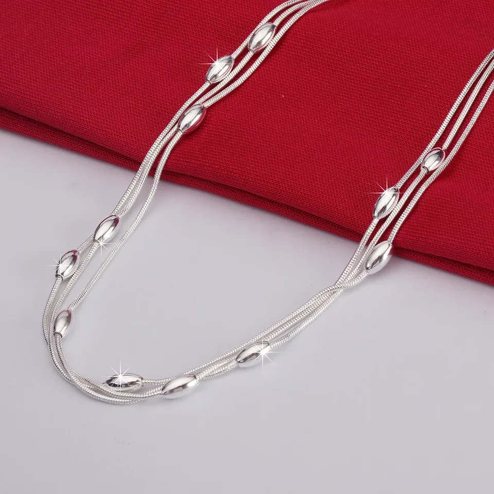 Charms Bead Necklace 925 Sterling Silver Classic Link Chain Women Jewelry