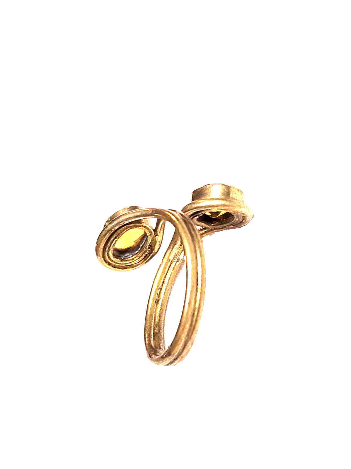 Artisan Yellow Citrine Faceted Oval Wrap Statement Ring Sz 7.5 Gold Tone Boho