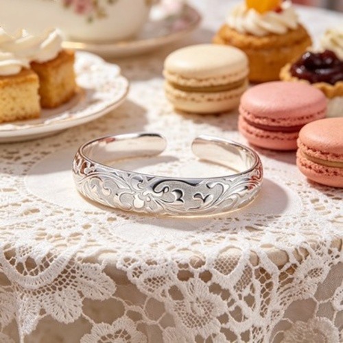 2 Pcs Floral Engraved Cuff Bangle Bracelets for Women Fashion Jewelry Gift