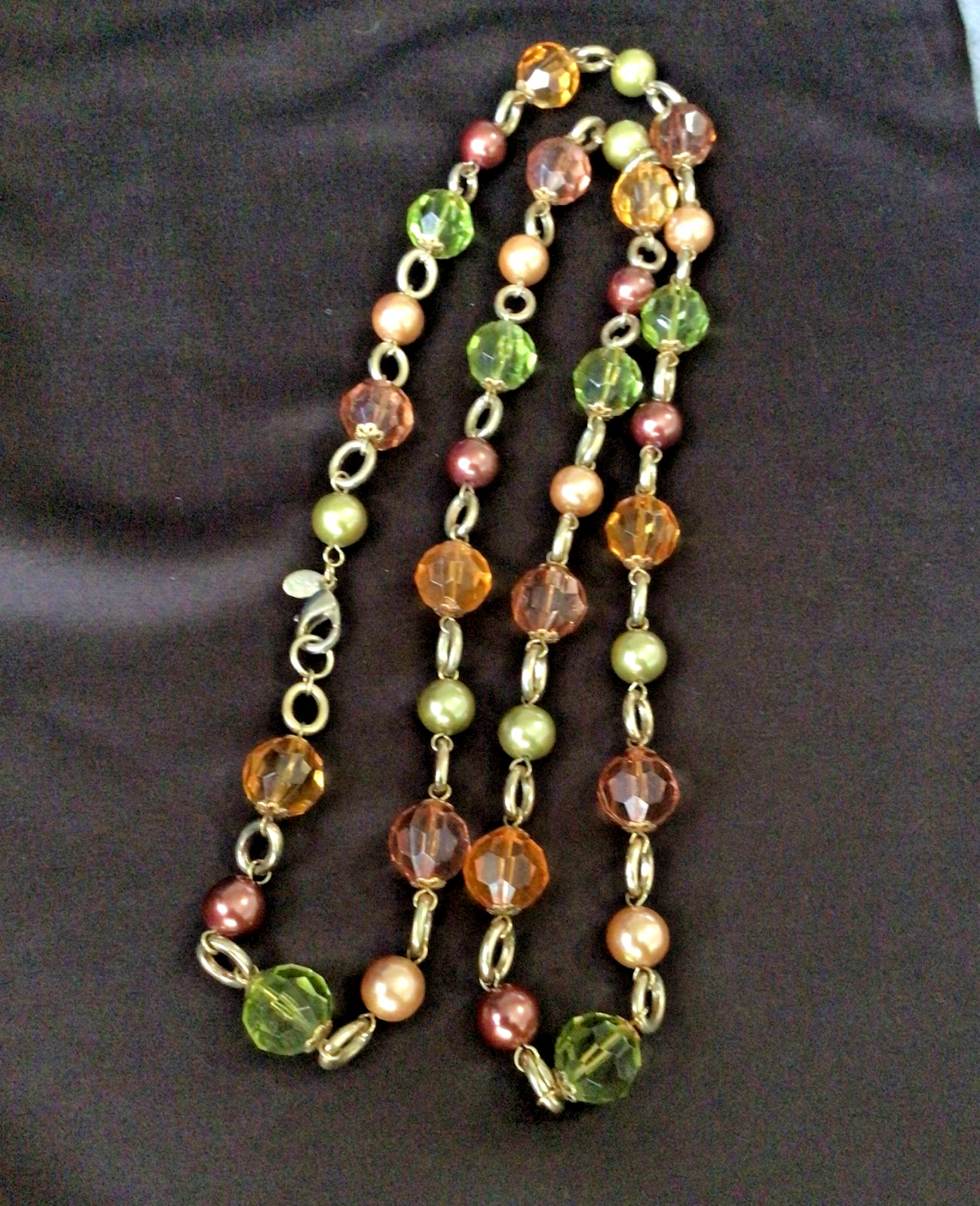 KJL Kenneth Jay Lane Amber Crystal Bronze Bead Gold Tone Chain Necklace 42″