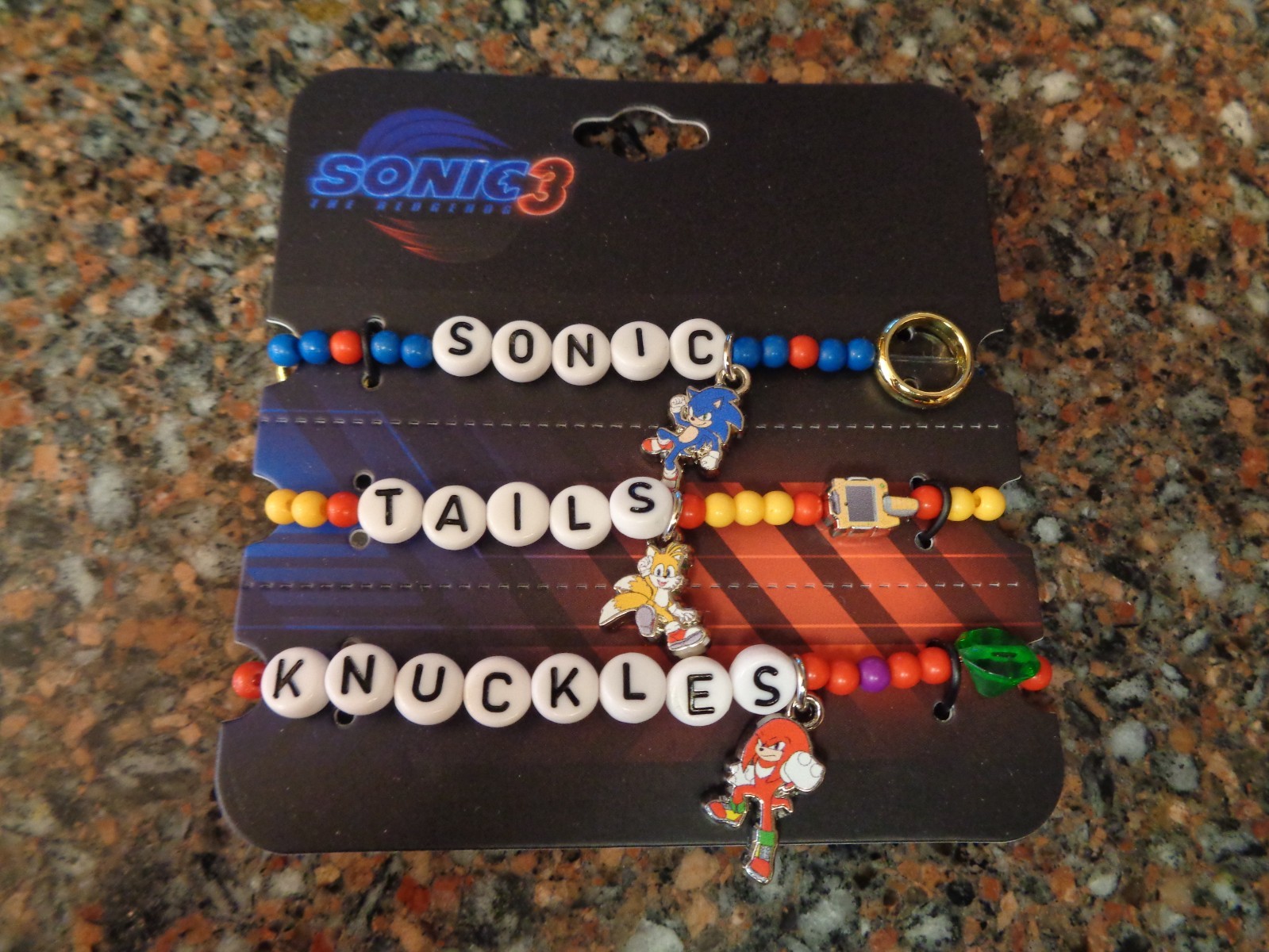 Sonic The Hedgehog 3 Team Sonic Bead Bracelet Set of 3 Charm Tails Knuckles New