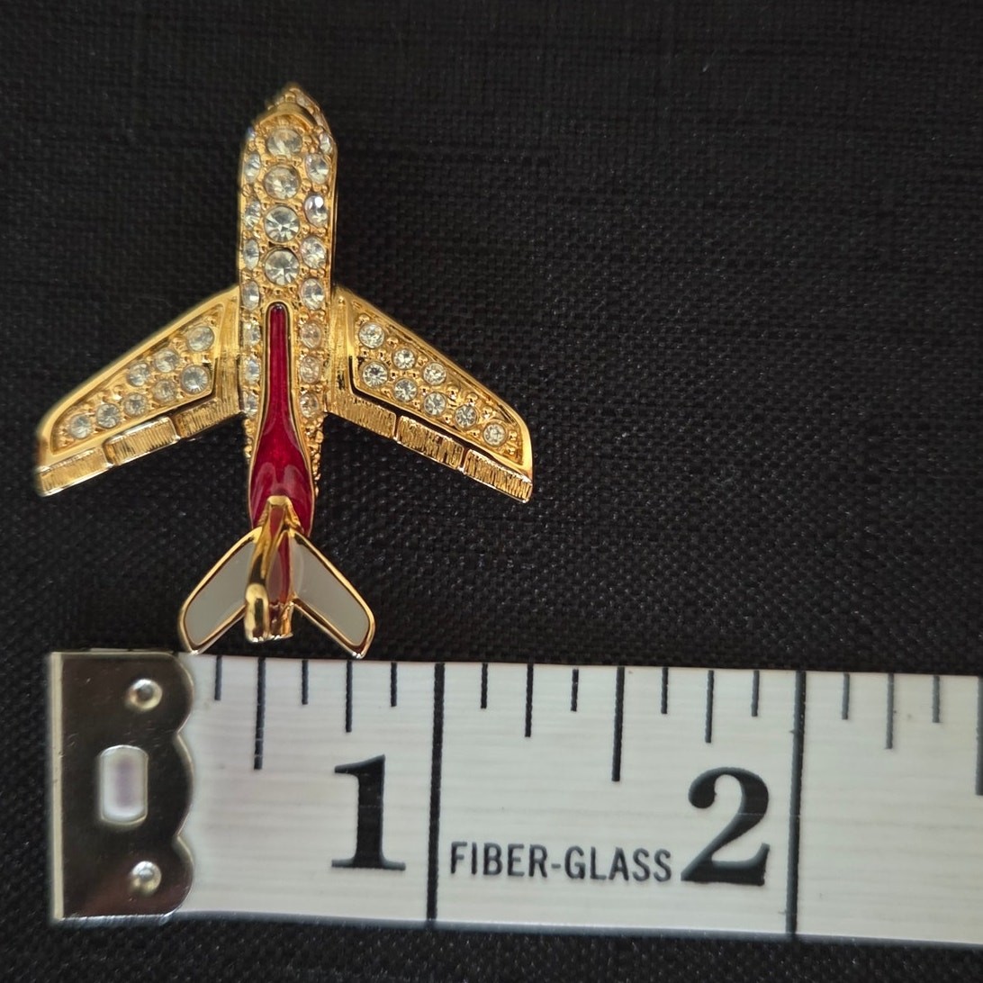 NIB Swarovski Crystal “Bridging The Pacific” Signed Airplane Pin Commemorative