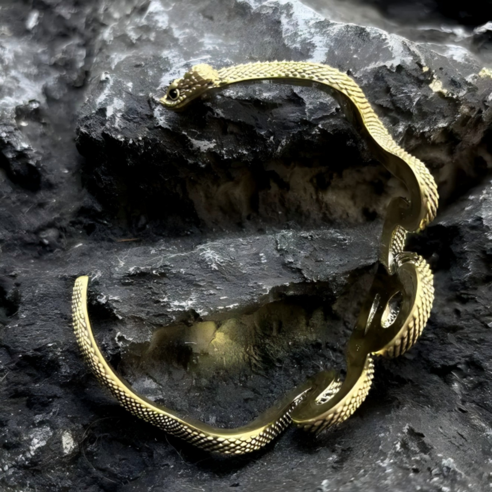 Brass Snake Cuff Bracelet Adjustable Handmade Animal Jewelry, Viper Oath