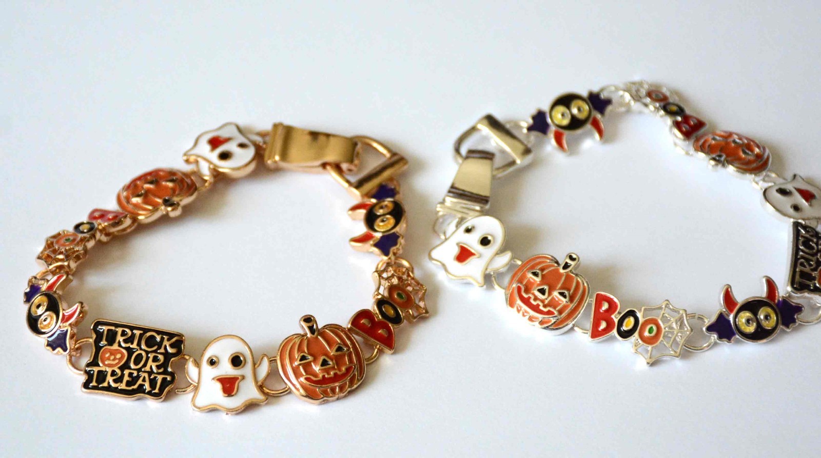 Halloween Tile Bracelet w Magnetic Clasp / Ghost ~ Pumpkin ~ Spider Web ~ Bat